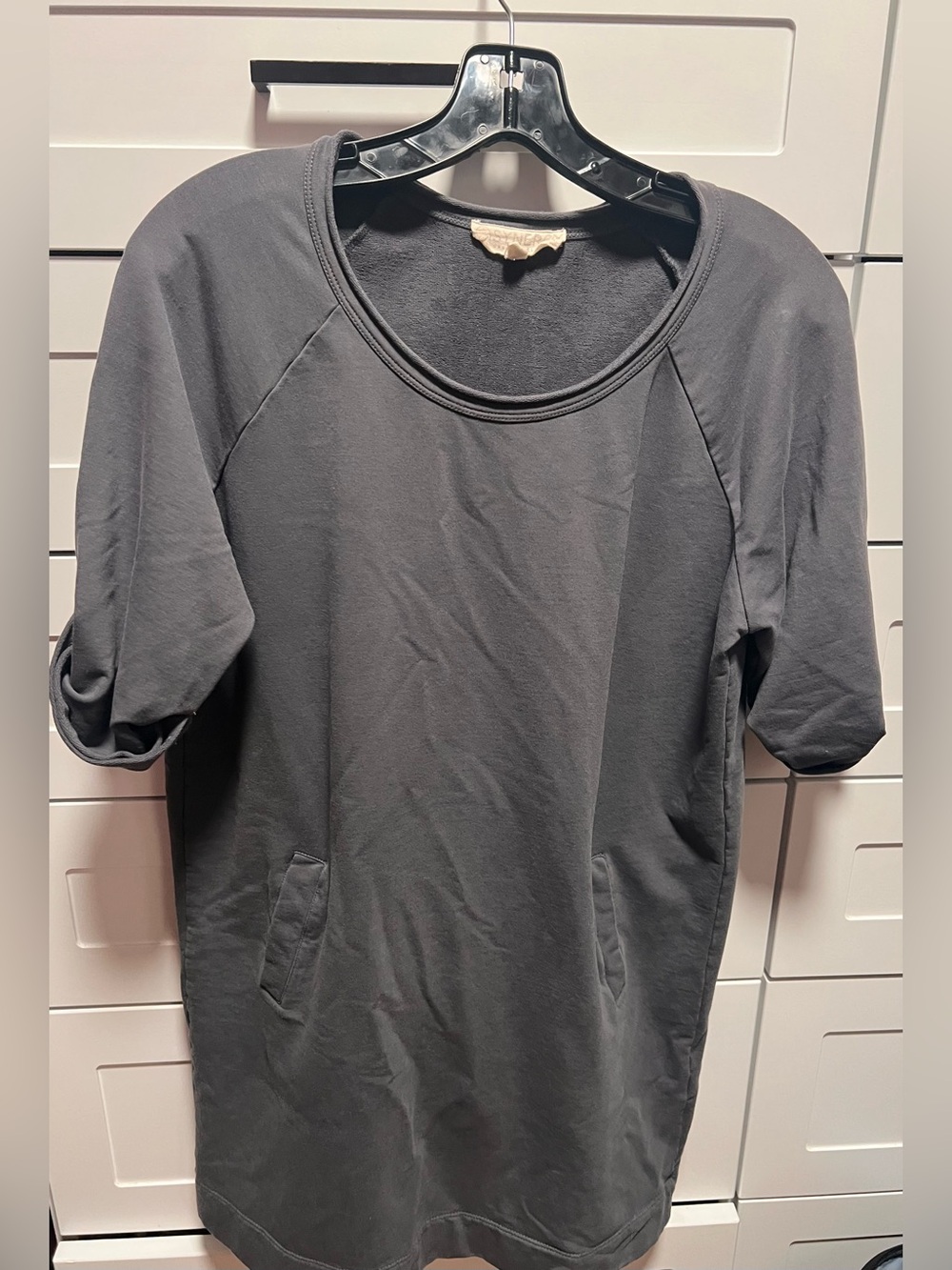 Synergy Organic Clothing Charcoal Gray tunic dress with Scoop Neck.
